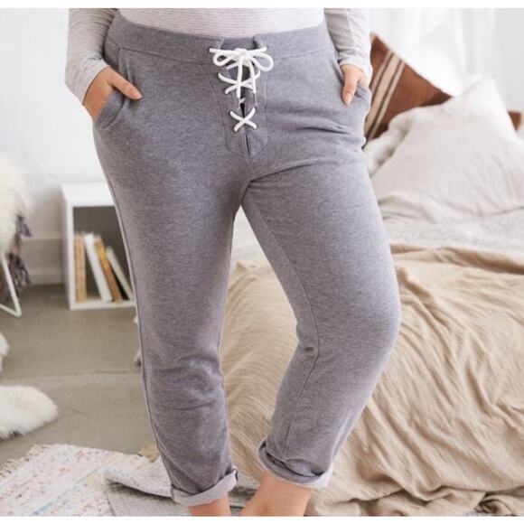 Aerie Gray Lace Up Tie Waist Sweatpants Womens Medium Casual Joggers Loungewear - Picture 1 of 10
